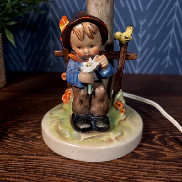 Vintage Hummel Lamp TMK-2 She Loves Me She Loves Me Not #227 Tree Trunk Lamp - Picture 5 of 14